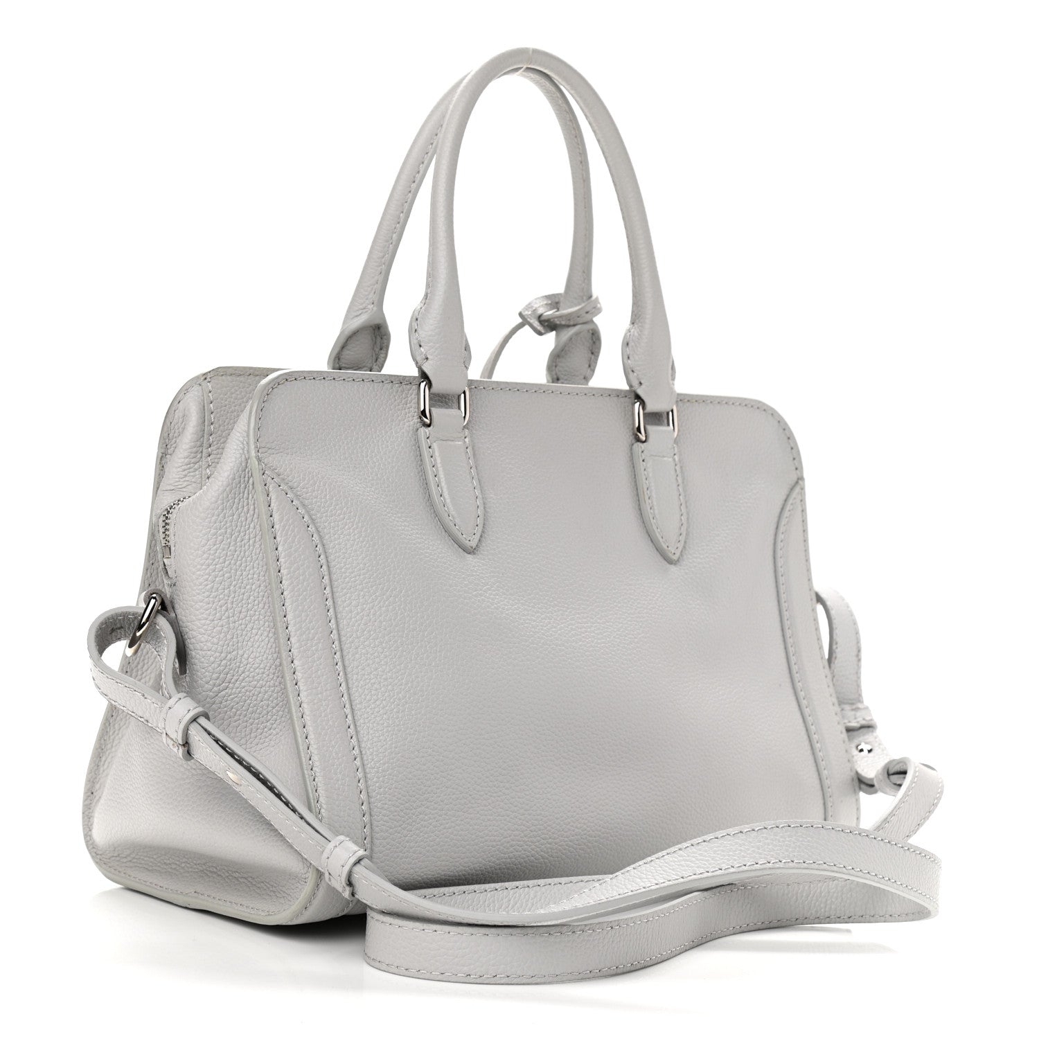 Alexander McQueen Pebbled Calfskin Small Skull Padlock Zip Around Tote Light Grey 3 of 13
