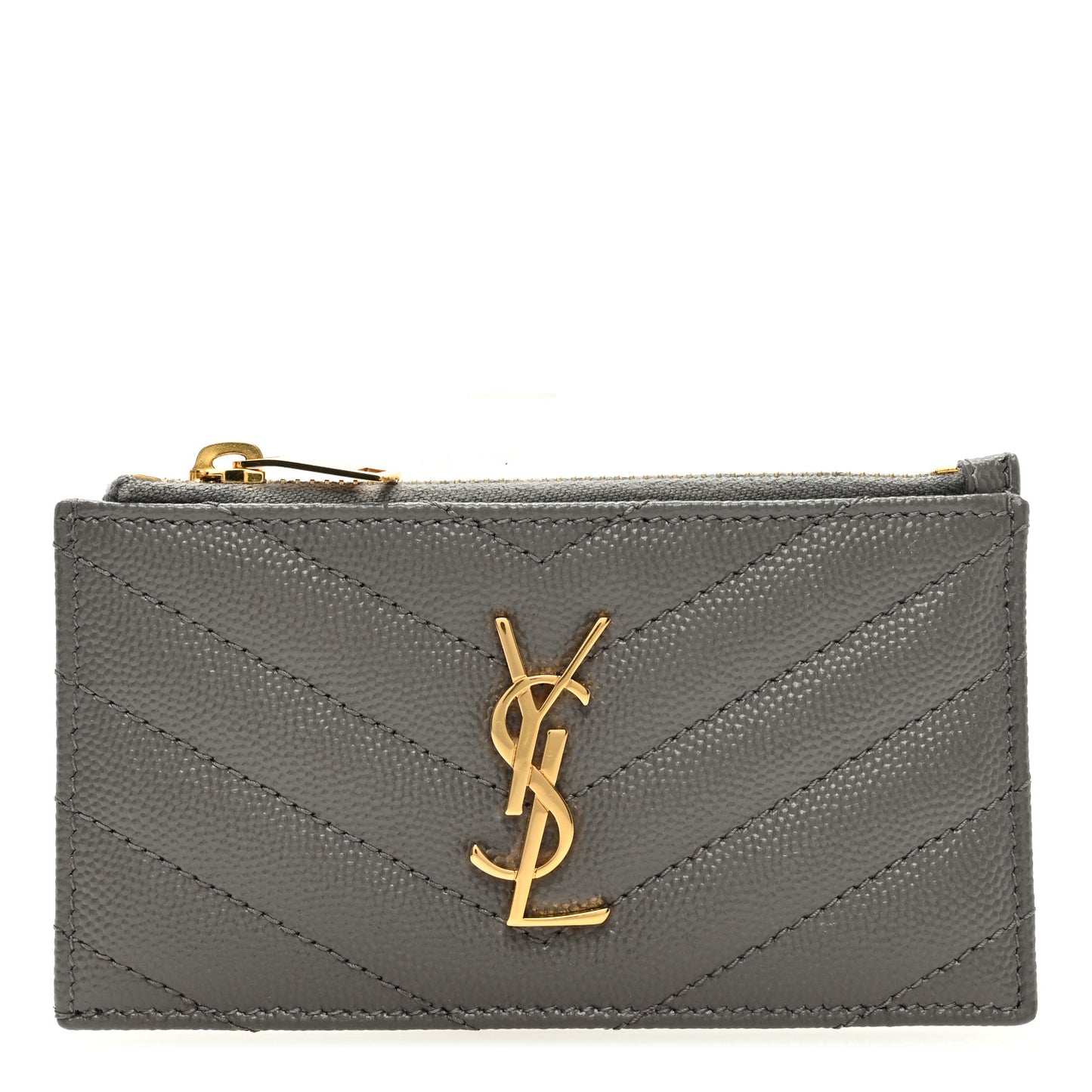 Grain De Poudre Matelasse Chevron Monogram Fragments Zippered Card Case Fog