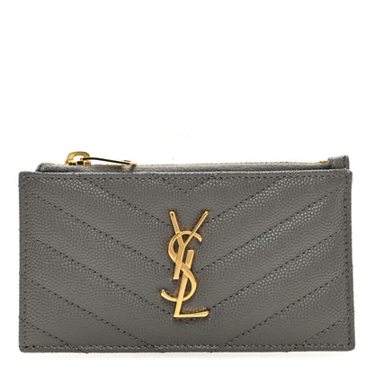 Saint Laurent Grain De Poudre Matelasse Chevron Monogram Fragments Zippered Card Case Fog 1 of 6