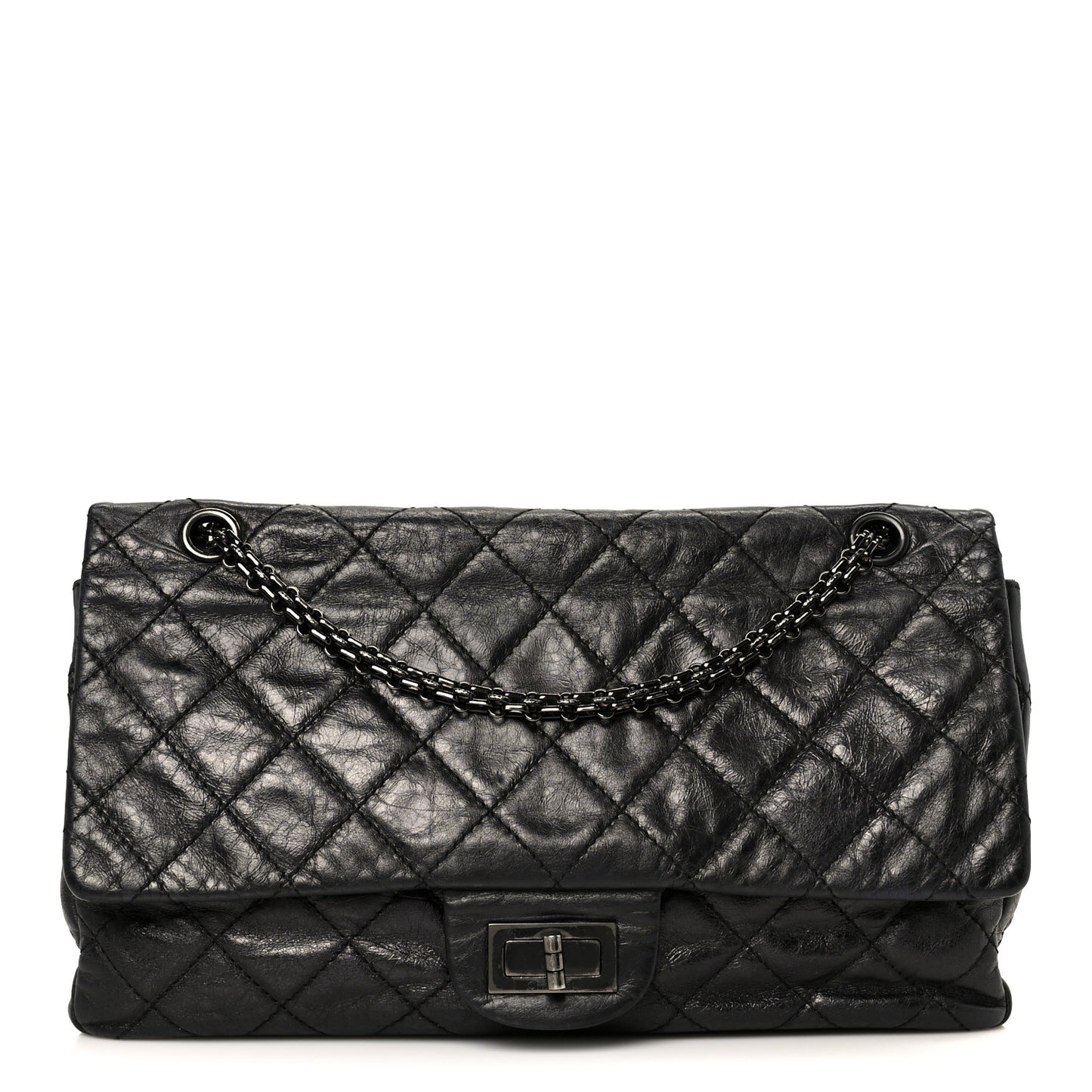 Metallic Aged Calfskin Quilted 2.55 Reissue 226 Flap So Black
