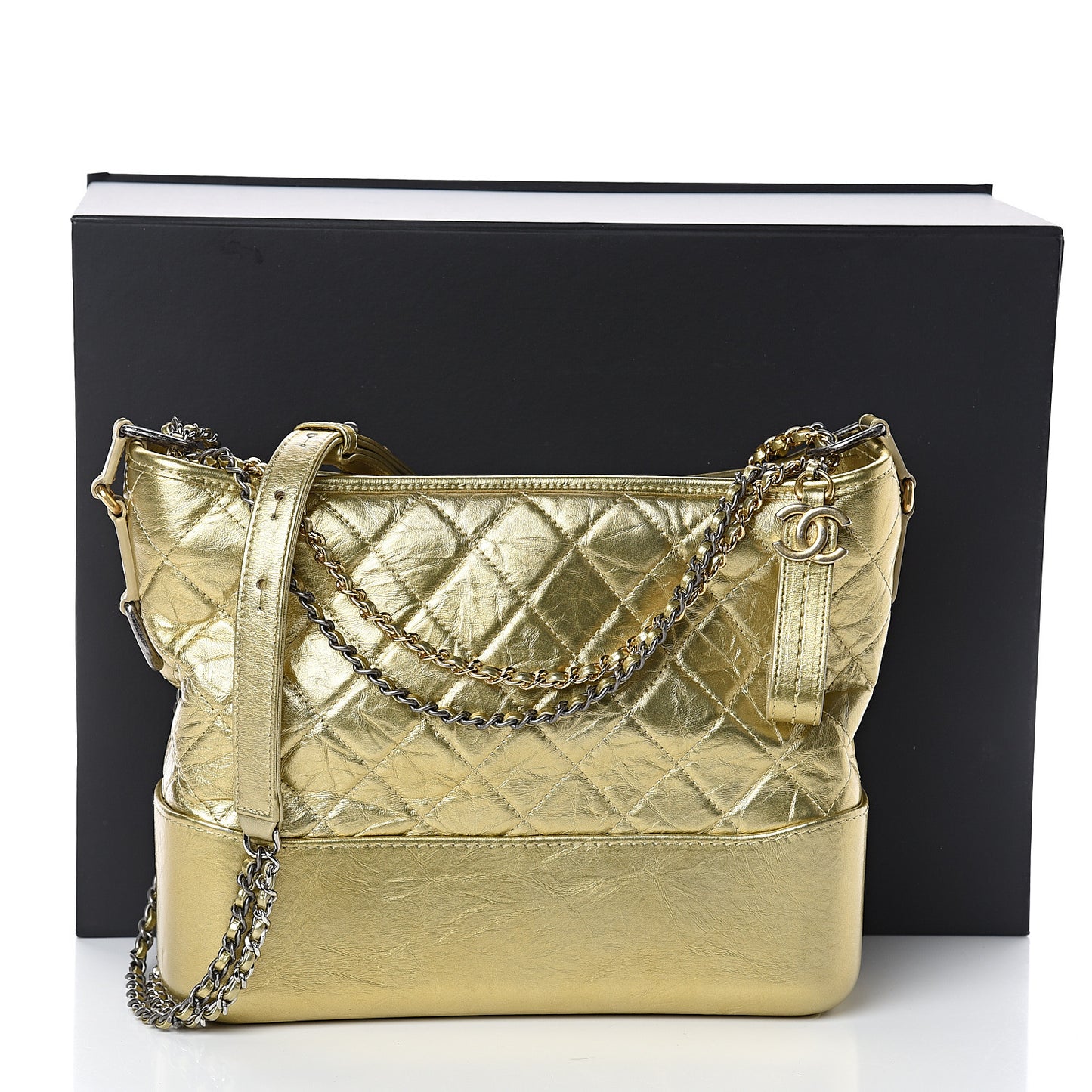 Metallic Aged Calfskin Quilted Medium Gabrielle Gold