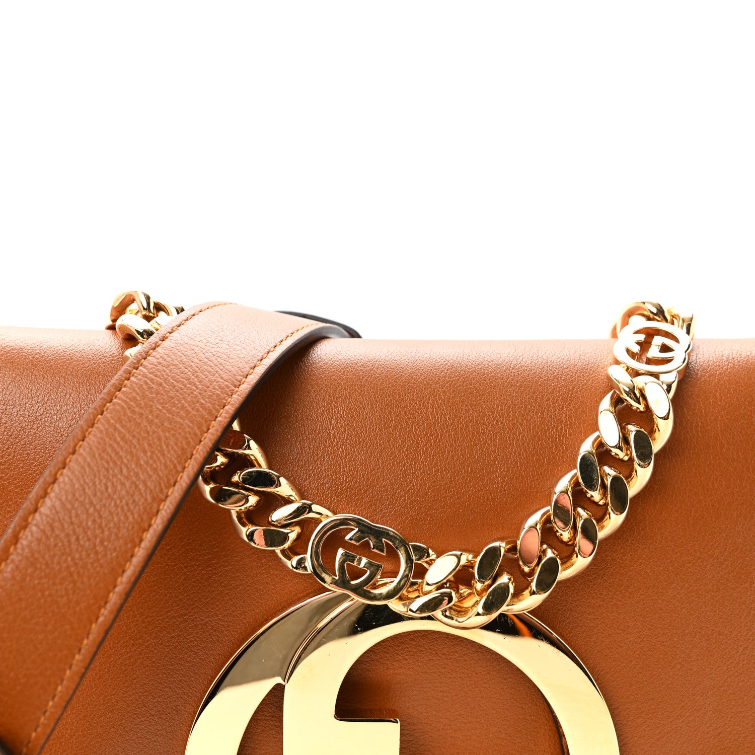 Gucci Roxy Calfskin Blondie Chain Shoulder Flap Bag Blondie Cognac 8 of 10