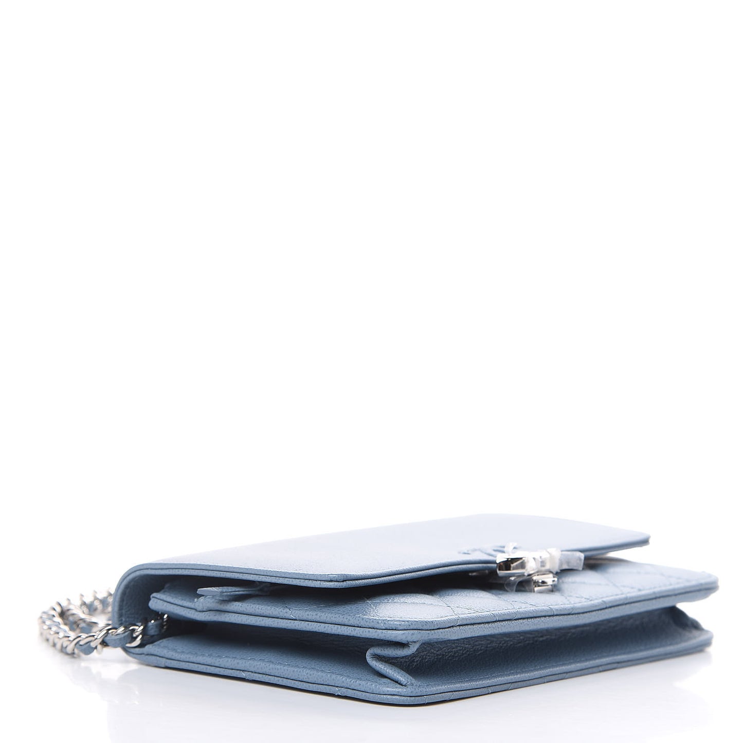 Grained Calfskin Quilted CC Box Wallet On Chain WOC Blue