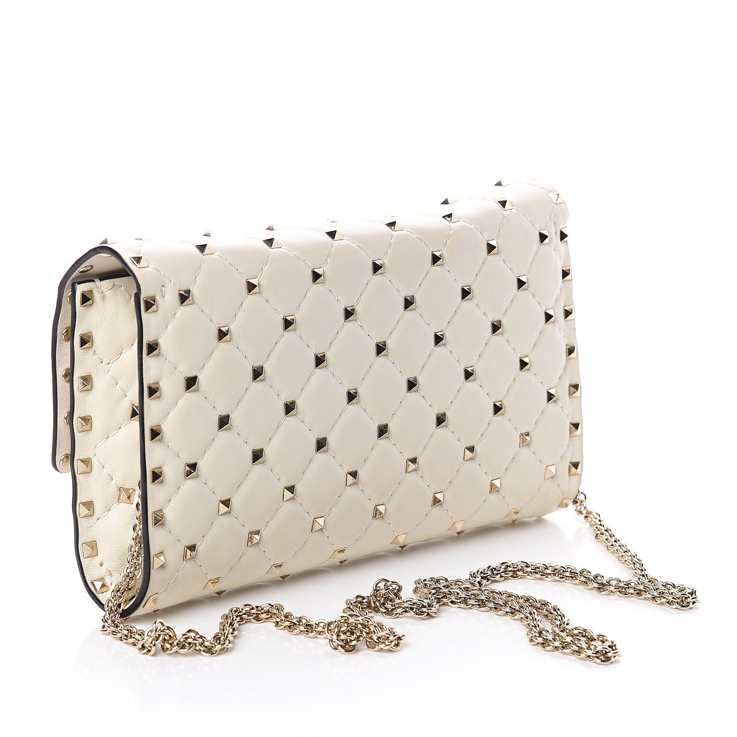 Nappa Rockstud Spike Wallet on Chain Light Ivory
