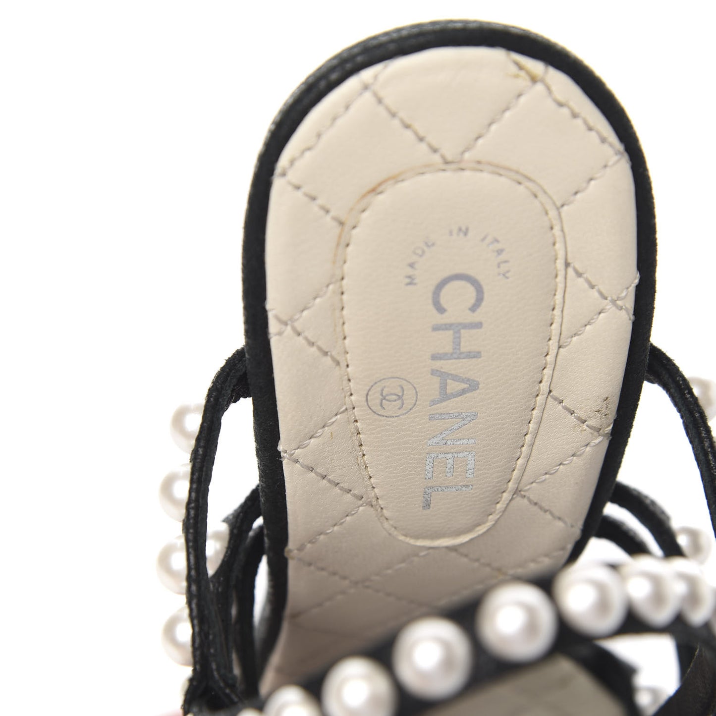 Laminated Lambskin Quilted Pearl Sandals 36 Black