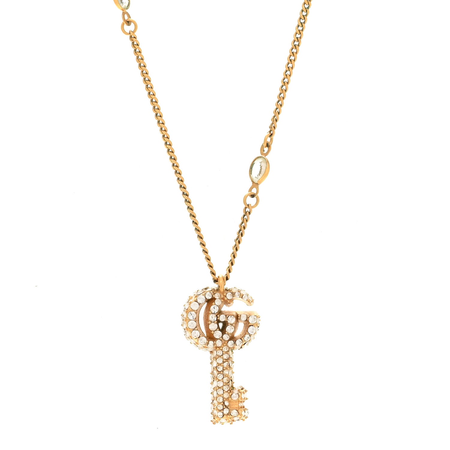 Gucci Metal Crystal Double G Key Pendant Necklace Gold 4 of 6