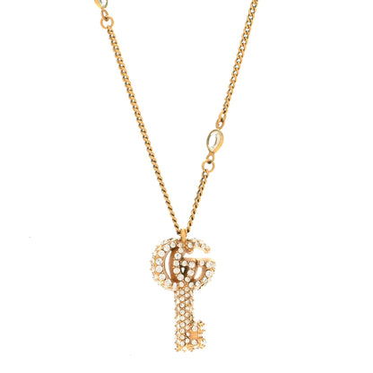 Gucci Metal Crystal Double G Key Pendant Necklace Gold 4 of 6
