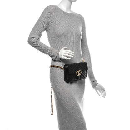 Gucci Calfskin Matelasse Pearly GG Marmont Chain Belt Bag Black 2 of 7