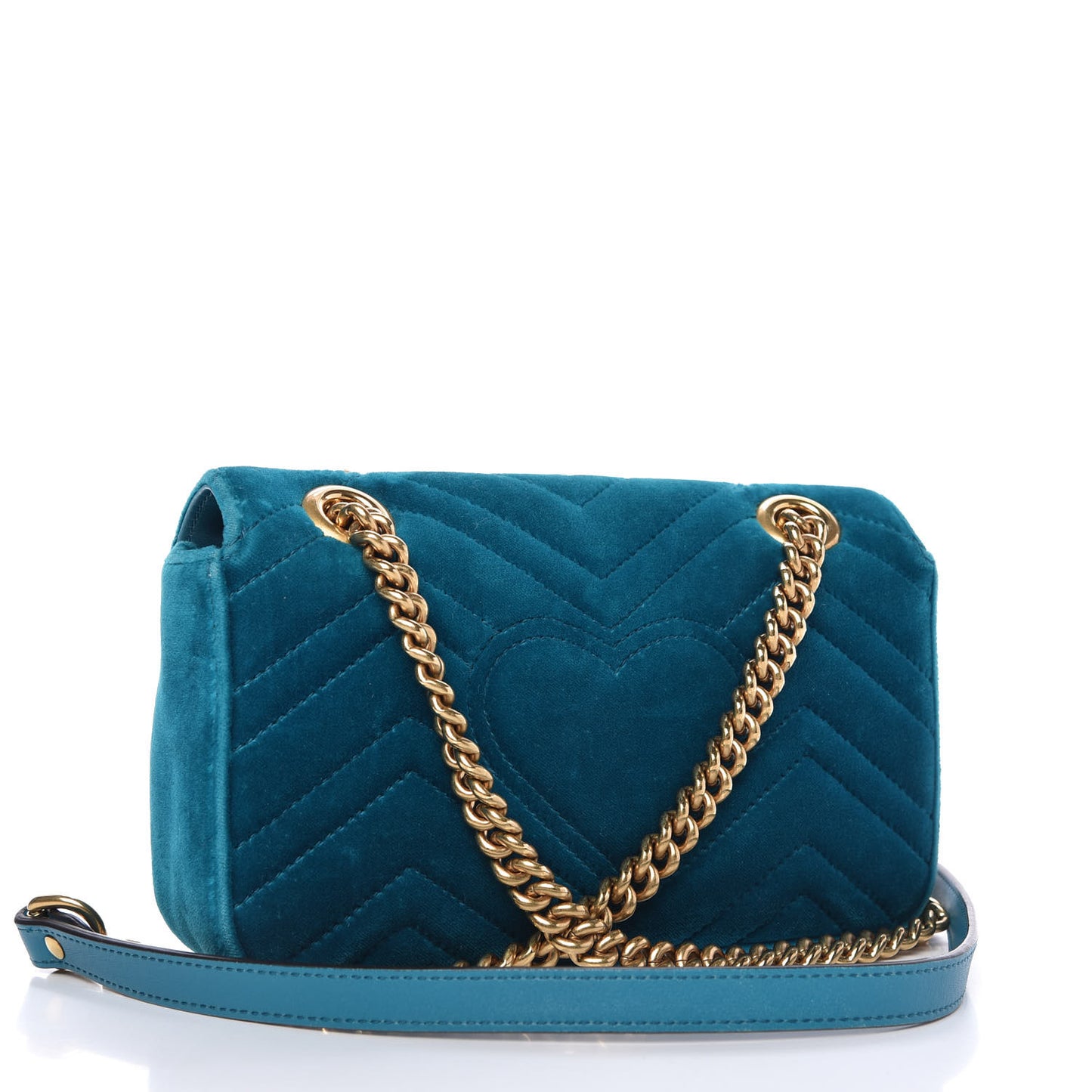 Velvet Matelasse Mini GG Marmont Shoulder Bag Pavone Cyan