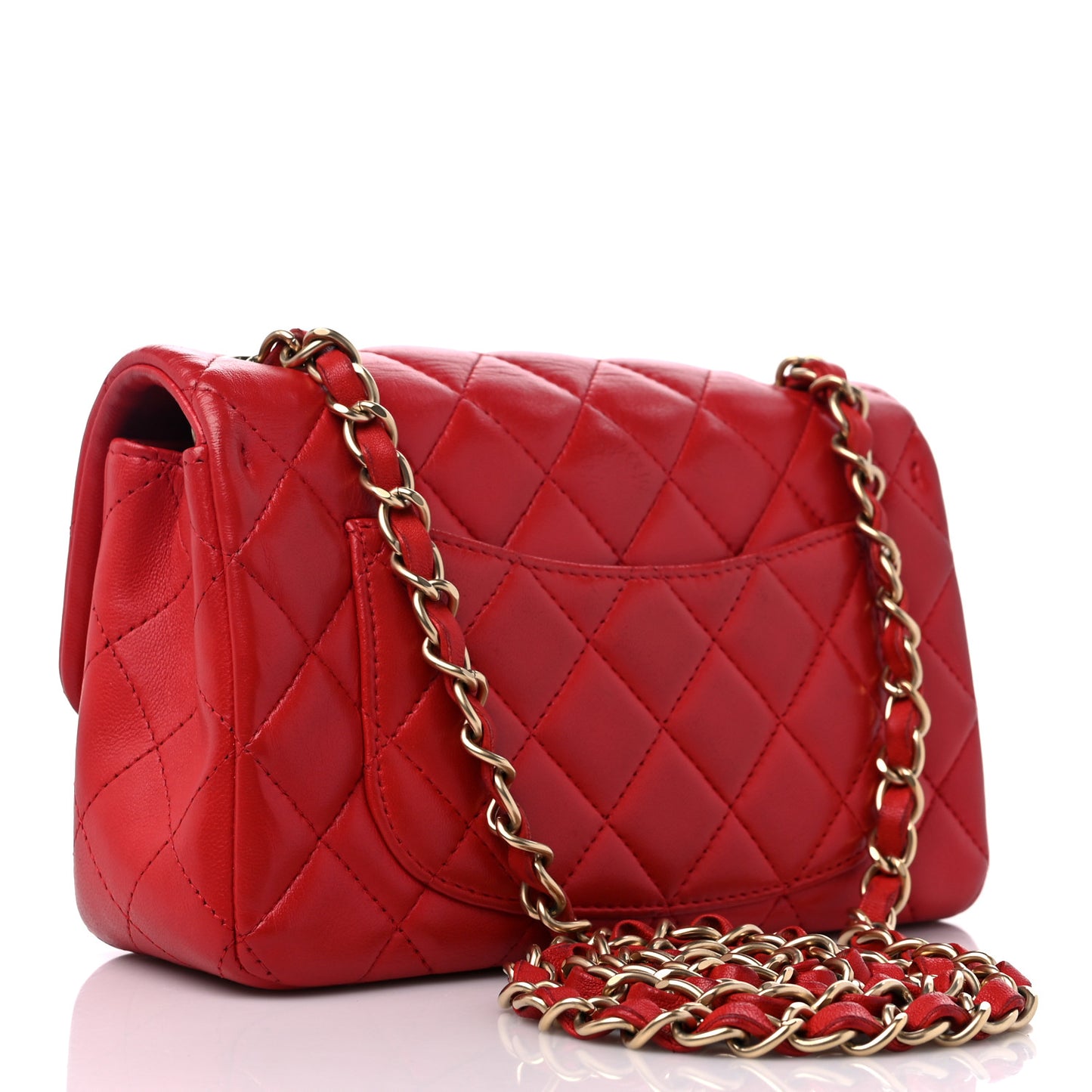 Lambskin Quilted Mini Rectangular Flap Red