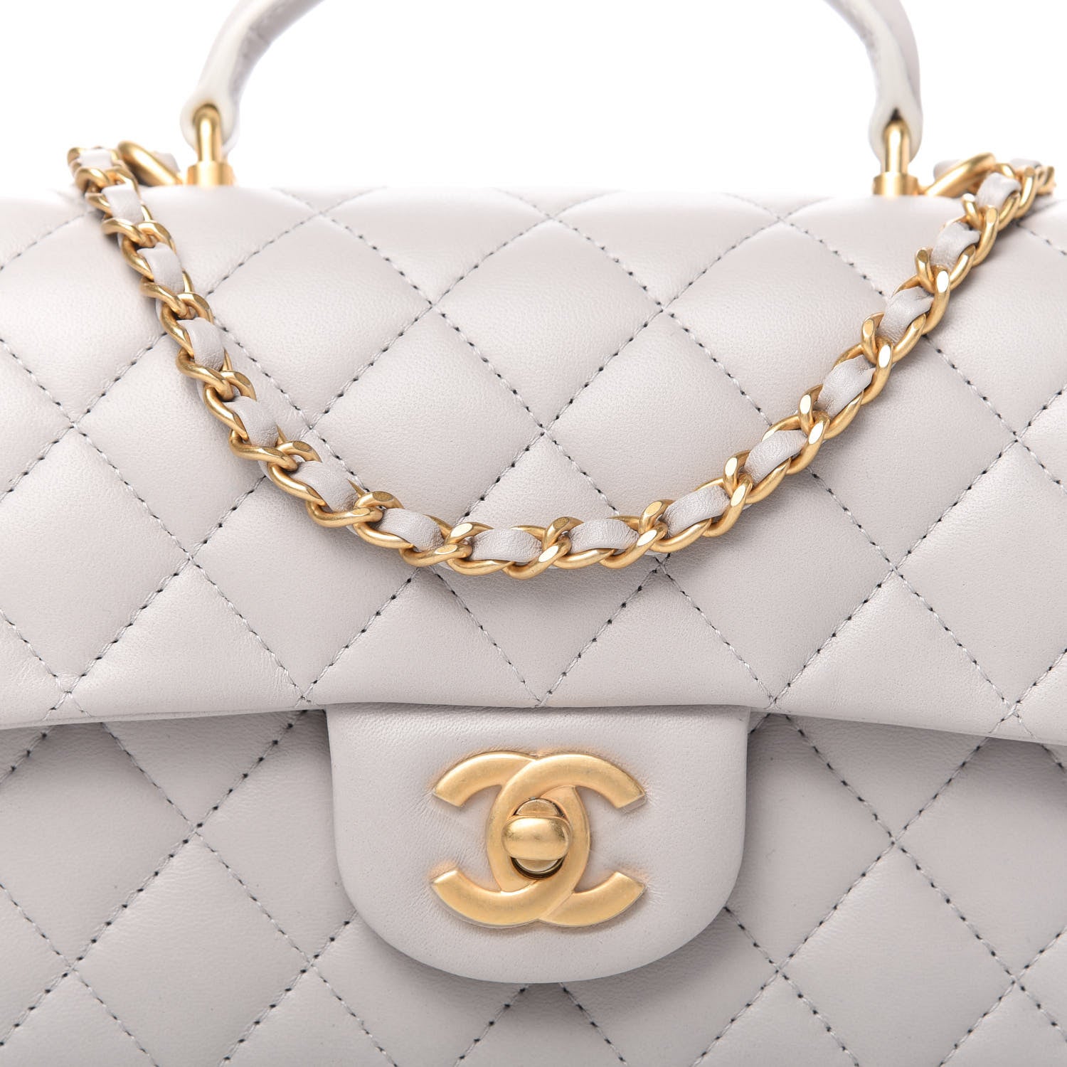 Chanel Lambskin Quilted Mini Top Handle Rectangular Flap Grey 10 of 11