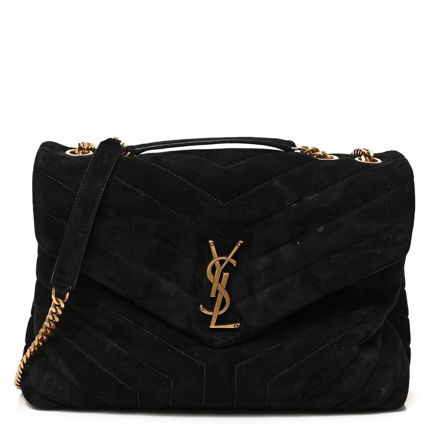 Saint Laurent Suede Y Quilted Monogram Medium Loulou Chain Satchel Black 1 of 8