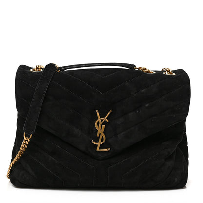 Saint Laurent Suede Y Quilted Monogram Medium Loulou Chain Satchel Black 1 of 8