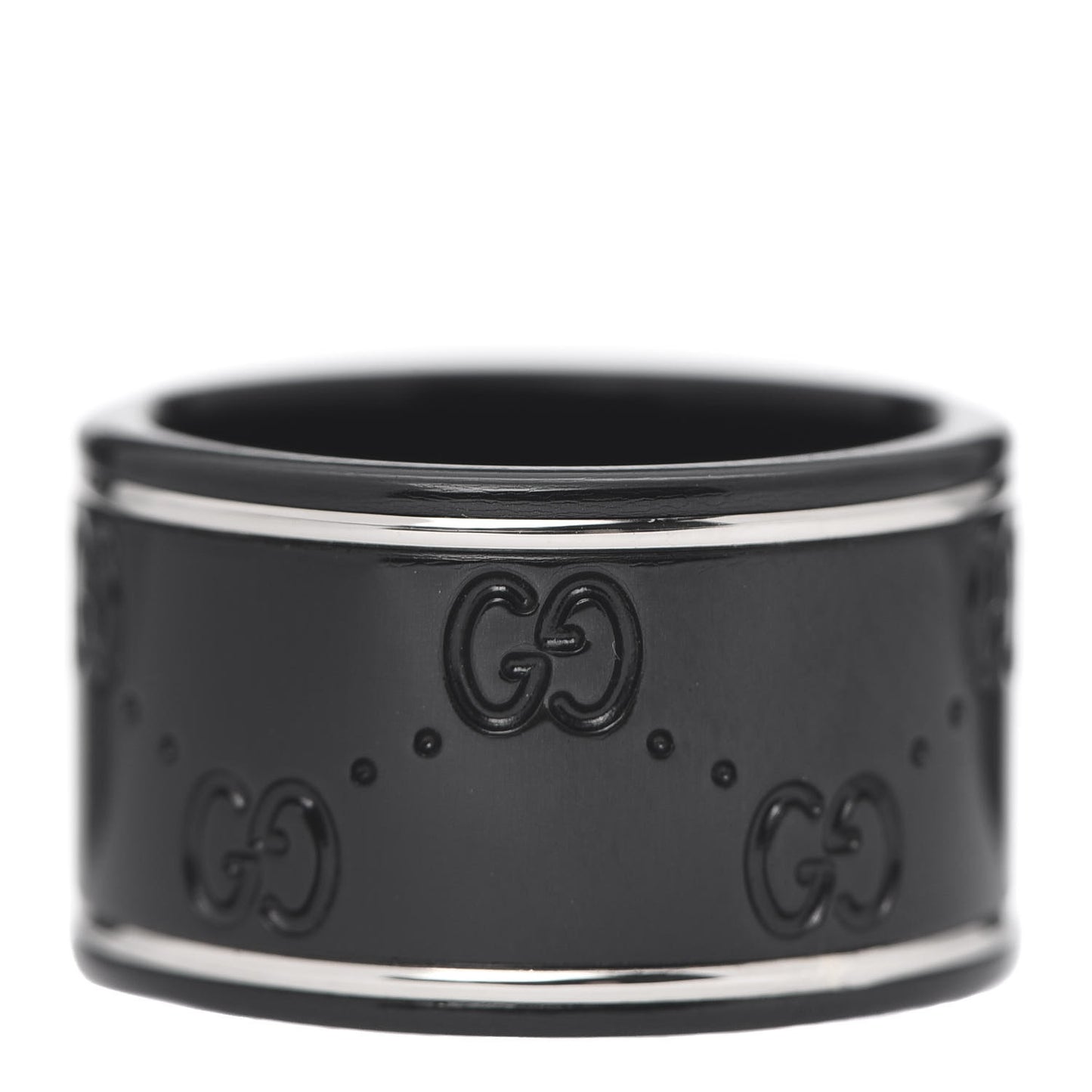 Black Synthetic Corundum 18K White Gold 12mm Icon Band Ring 53 6.25