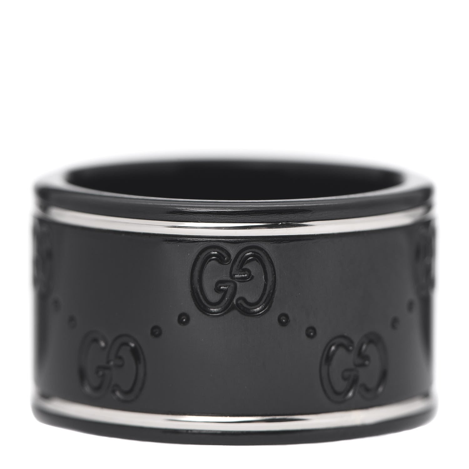 Gucci Black Synthetic Corundum 18K White Gold 12mm Icon Band Ring 53 6.25 3 of 5