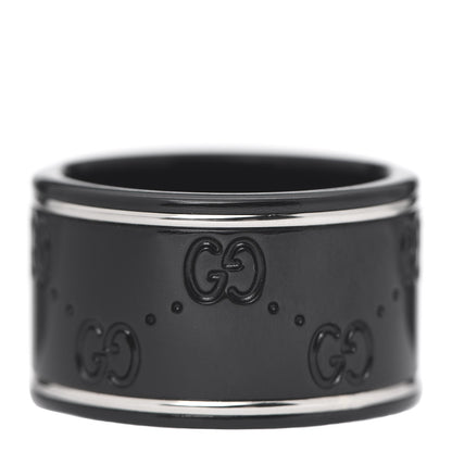 Gucci Black Synthetic Corundum 18K White Gold 12mm Icon Band Ring 53 6.25 3 of 5