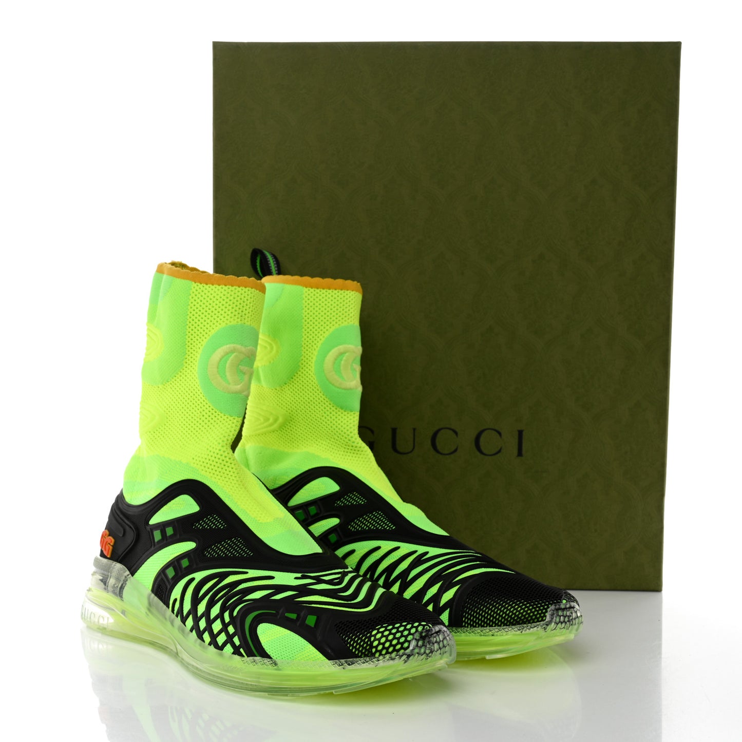 Rubber Technical Fabric Mens Ultrapace R Mid Top Sock Sneakers 11 Black Neon Green Yellow Fluo Crop