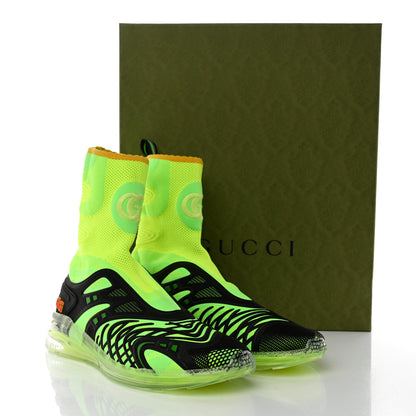 Gucci Rubber Technical Fabric Mens Ultrapace R Mid Top Sock Sneakers 11 Black Neon Green Yellow Fluo Crop 8 of 8