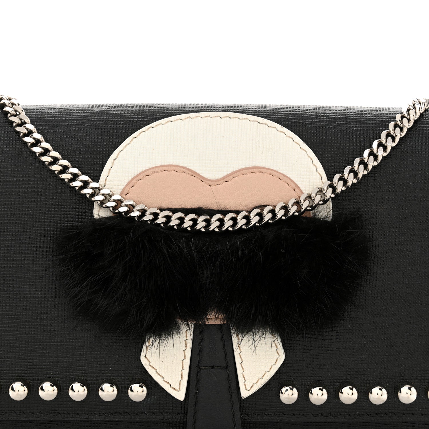 Fendi Vitello Elite Mink Fur Studded Karlito Tube Wallet on Chain Black 8 of 13