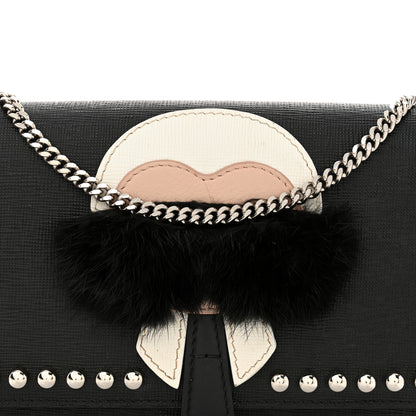 Fendi Vitello Elite Mink Fur Studded Karlito Tube Wallet on Chain Black 8 of 13