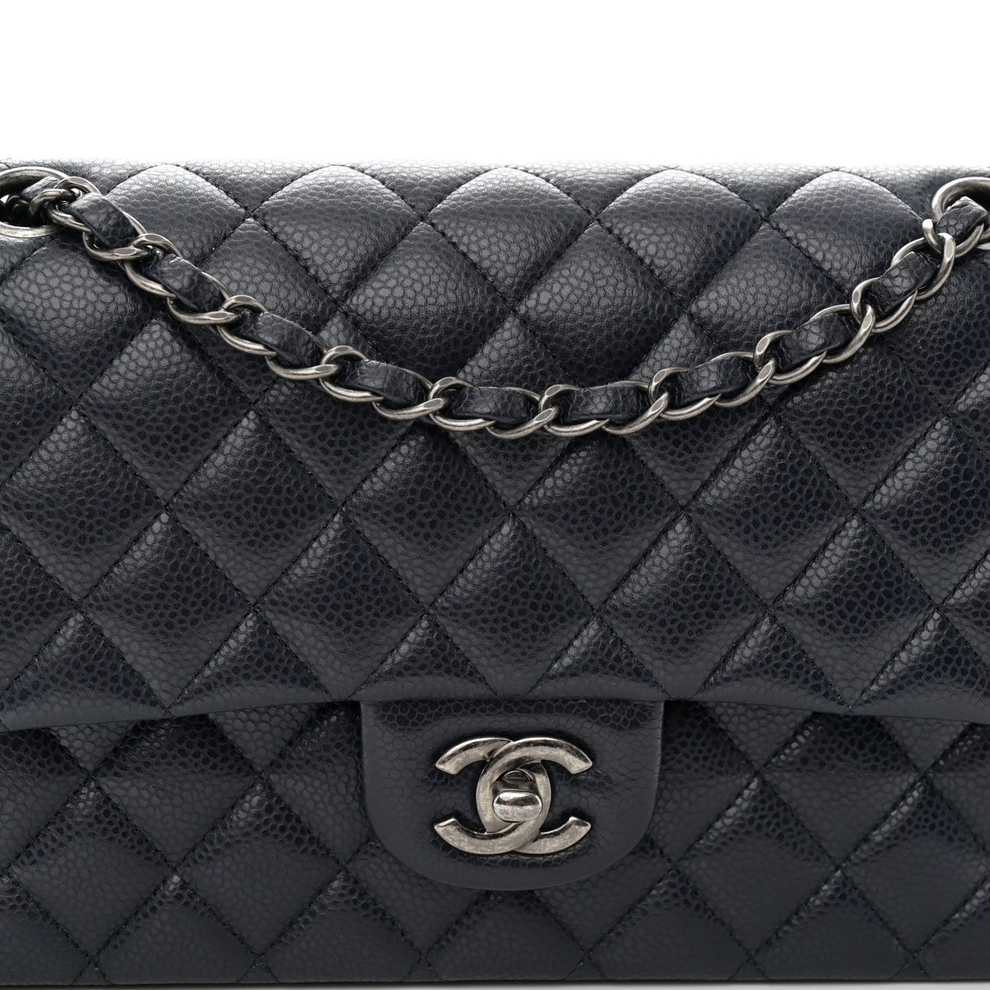 Caviar Quilted Medium Double Flap Navy