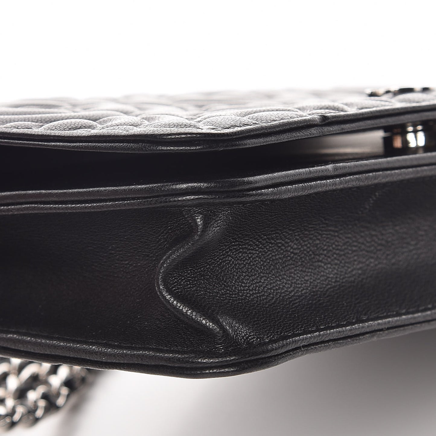 Lambskin Camellia Embossed Wallet On Chain WOC Black