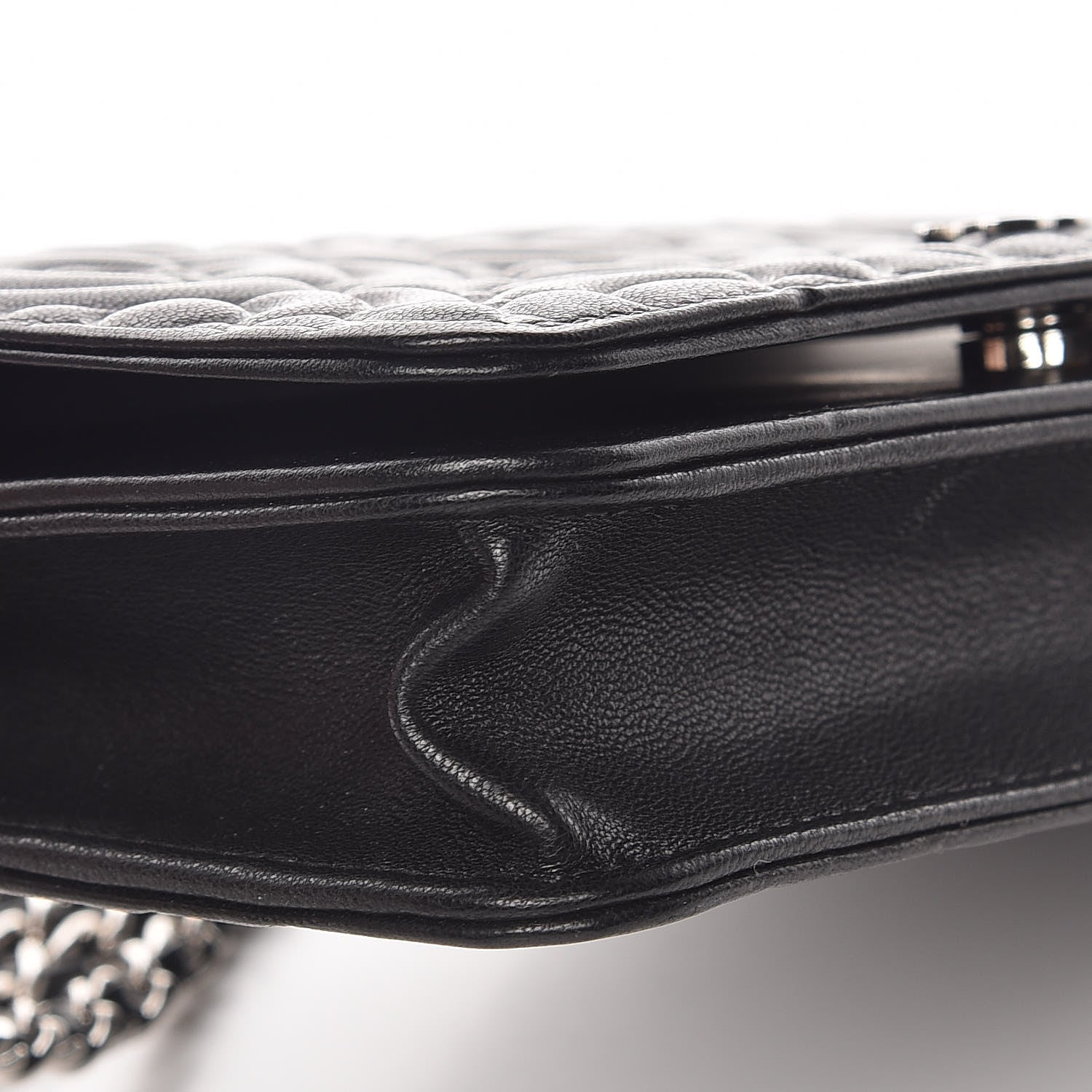 Chanel Lambskin Camellia Embossed Wallet On Chain WOC Black 5 of 11