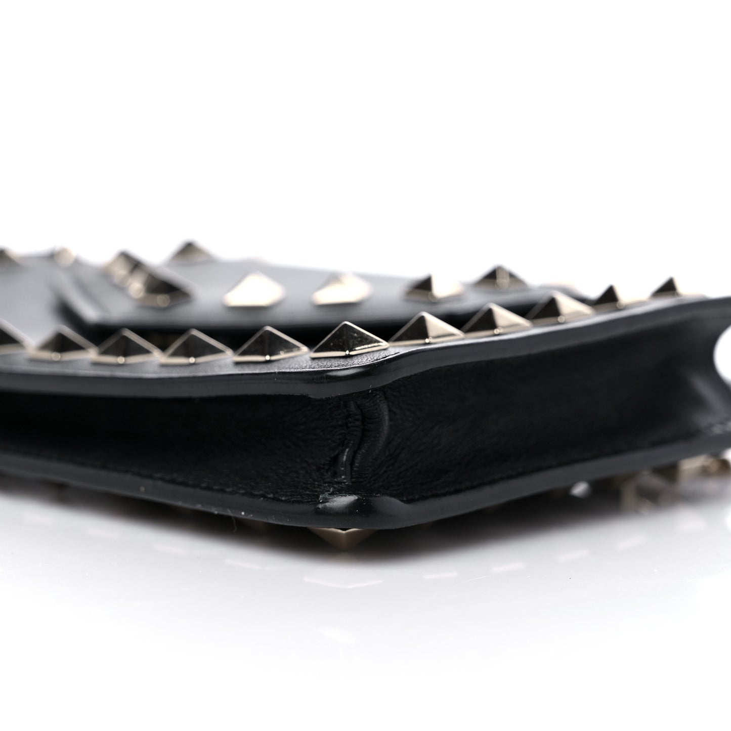 Calfskin Rockstud Phone Case With Chain Black