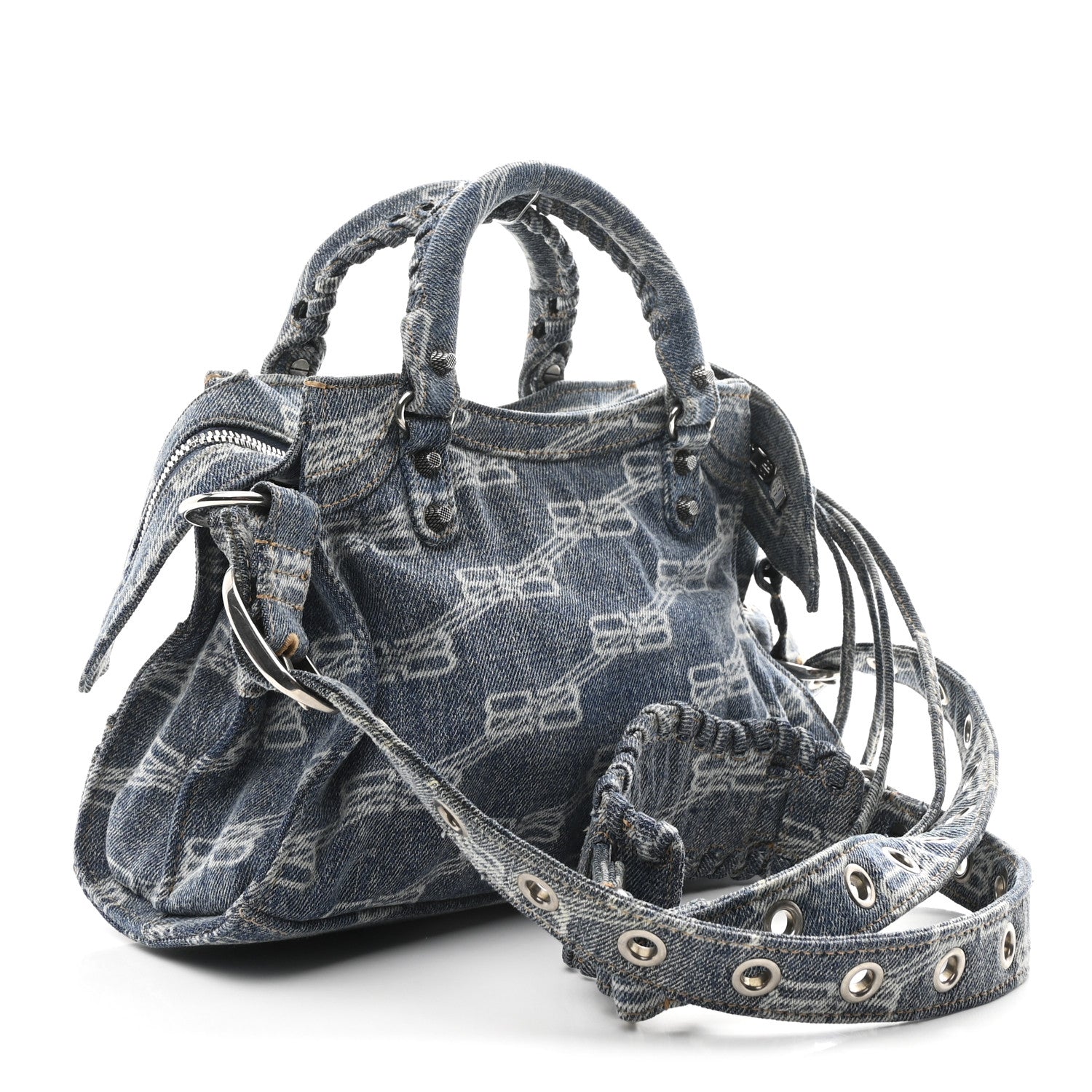 Balenciaga Denim BB Monogram Neo Cagole Handbag XS Blue 4 of 11