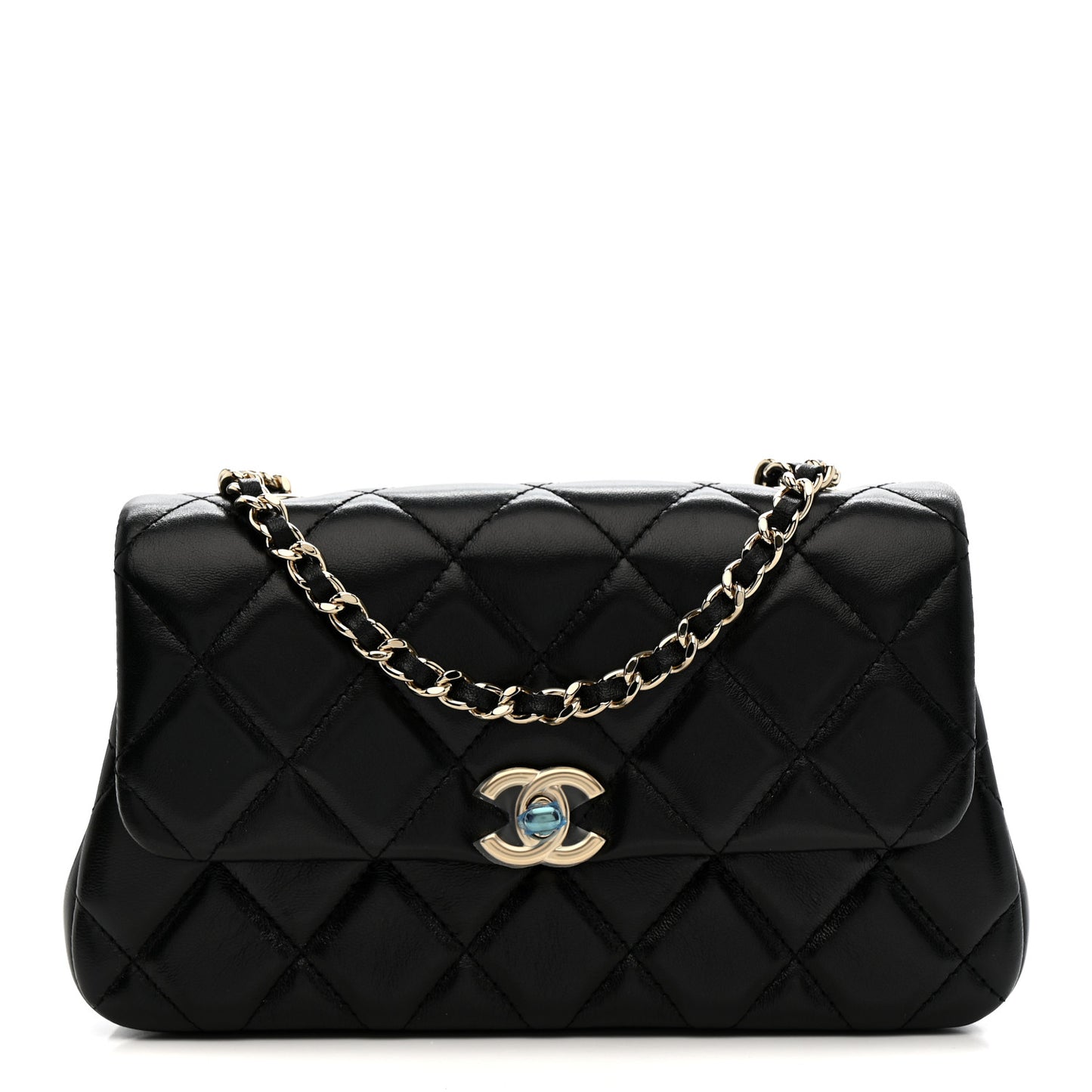 Lambskin Quilted Rectangular Phone Holder Clutch With Chain Black