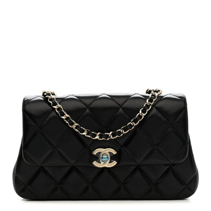 Chanel Lambskin Quilted Rectangular Phone Holder Clutch With Chain Black 1 of 11