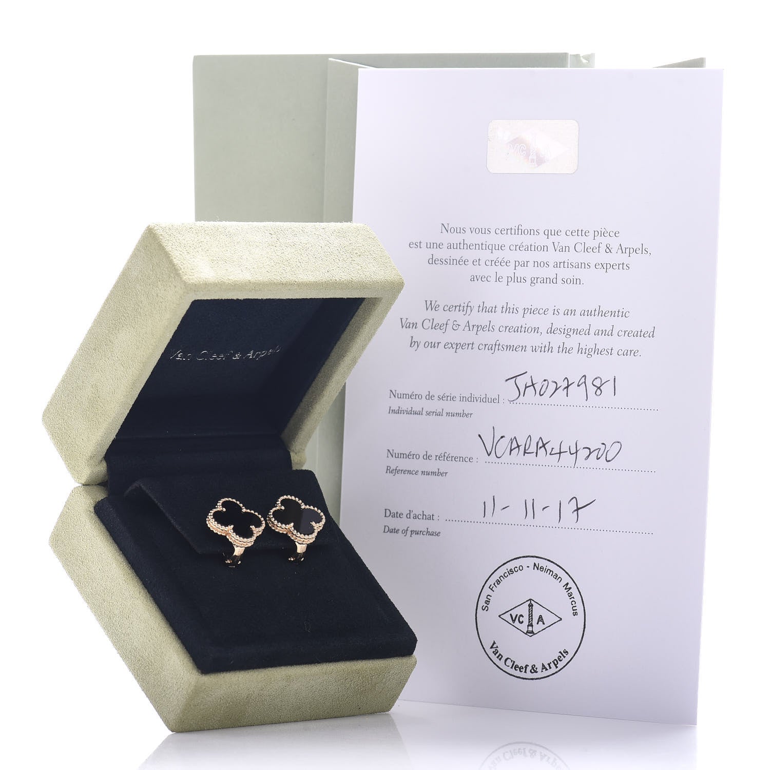 Van Cleef & Arpels 18K Yellow Gold Black Onyx Vintage Alhambra Earrings 5 of 5