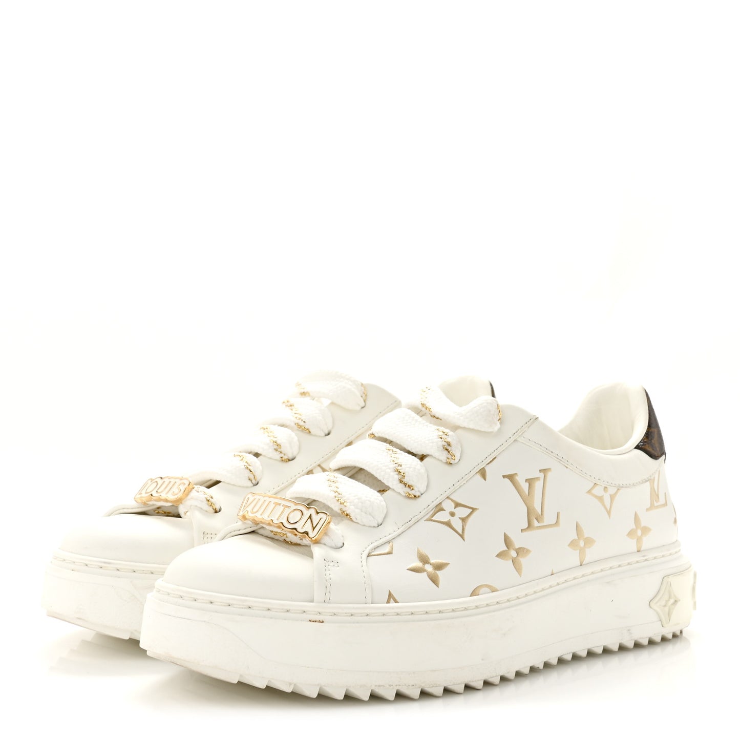 Calfskin Monogram Debossed Time Out Sneakers 37 White Gold