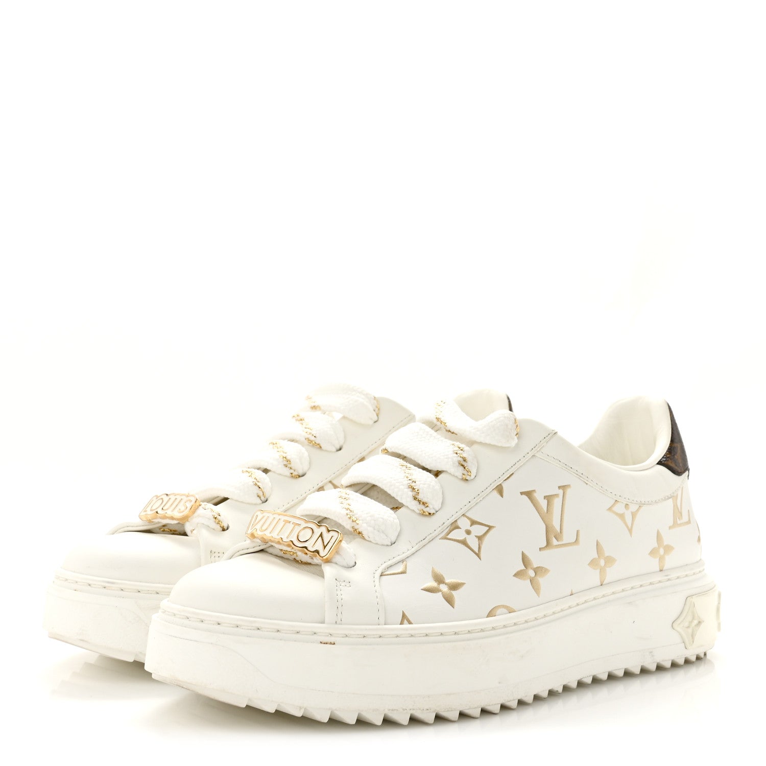 Louis Vuitton Calfskin Monogram Debossed Time Out Sneakers 37 White Gold 4 of 11