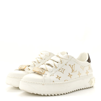 Louis Vuitton Calfskin Monogram Debossed Time Out Sneakers 37 White Gold 4 of 11