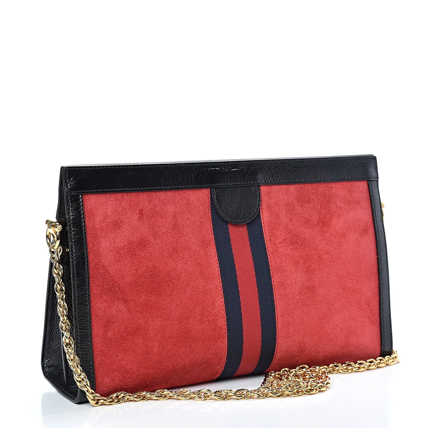 Suede Patent Web Small Ophidia Chain Shoulder Bag Hibiscus Red Black