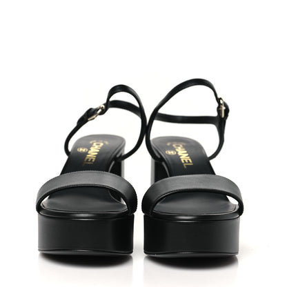 Chanel Lambskin Logo Platform Sandals 37.5 Black 3 of 10