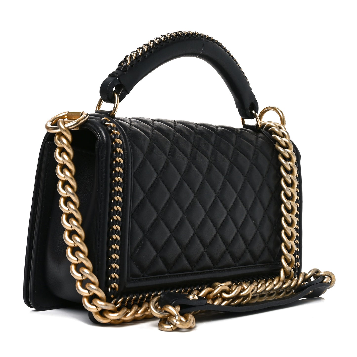 Calfskin Quilted Medium Boy Top Handle Flap Black