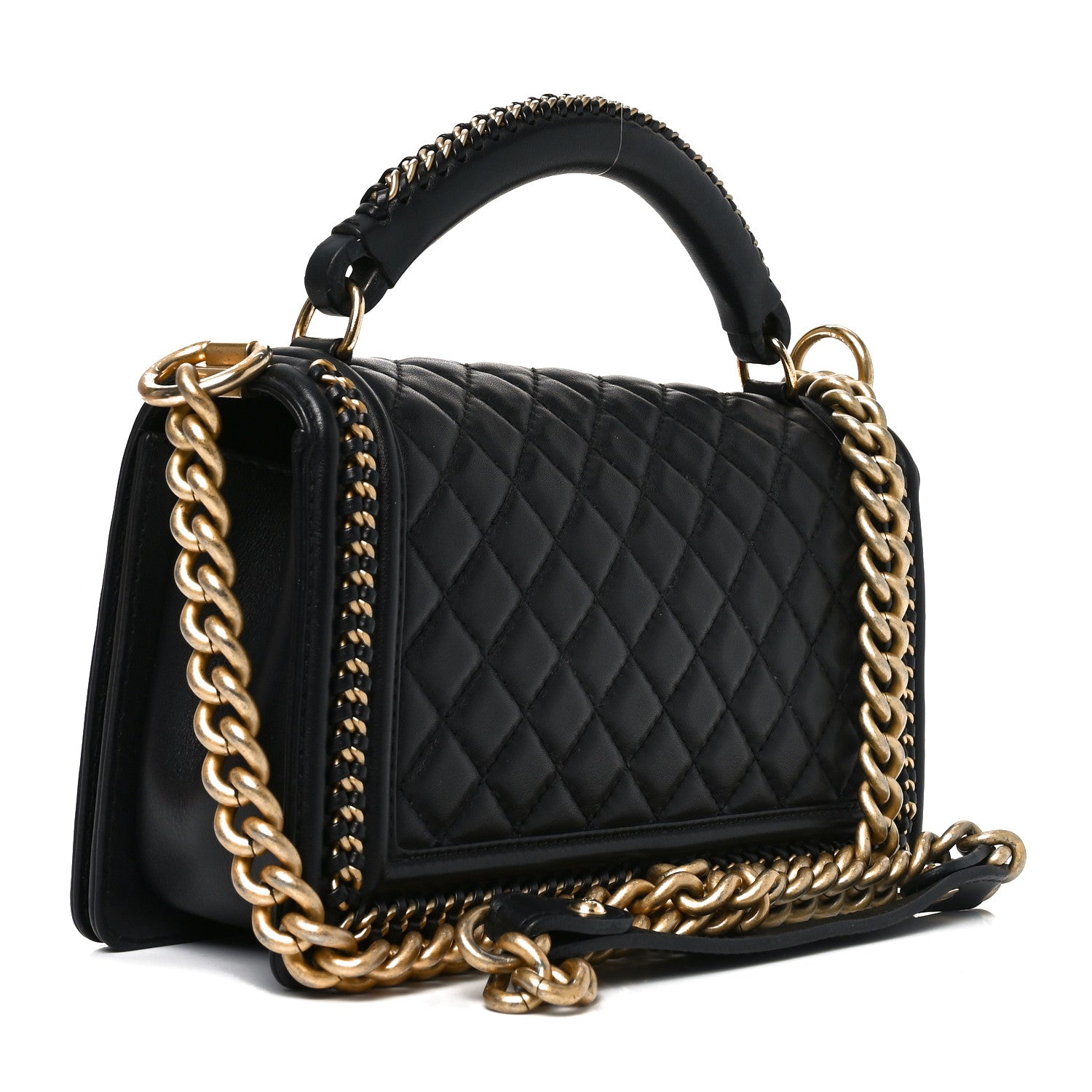 Chanel Calfskin Quilted Medium Boy Top Handle Flap Black 3 of 10