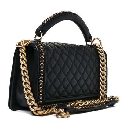 Chanel Calfskin Quilted Medium Boy Top Handle Flap Black 3 of 10