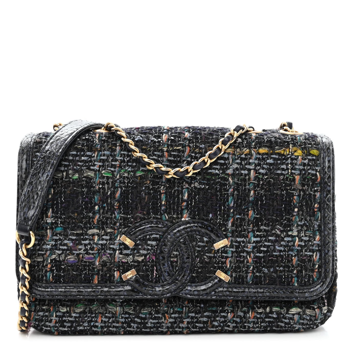 Tweed Watersnake Quilted Medium CC Filigree Flap Blue