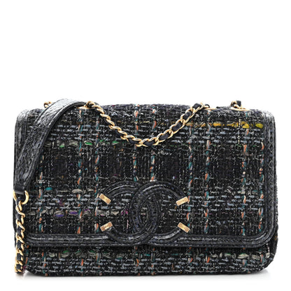Chanel Tweed Watersnake Quilted Medium CC Filigree Flap Blue 1 of 10