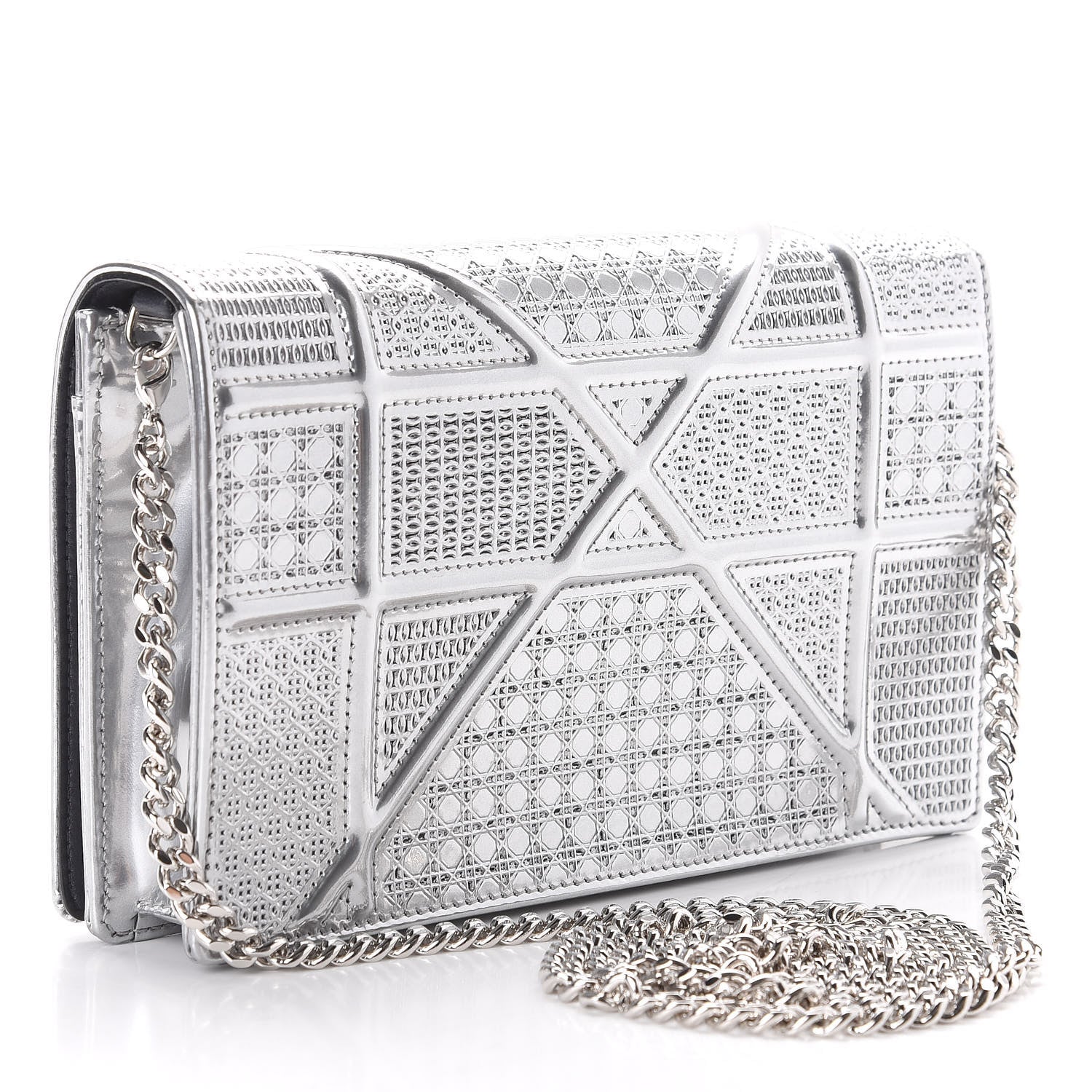 Christian Dior Metallic Patent Micro-Cannage Medium Diorama Flap Bag Silver 3 of 10