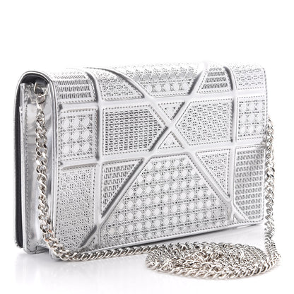 Christian Dior Metallic Patent Micro-Cannage Medium Diorama Flap Bag Silver 3 of 10