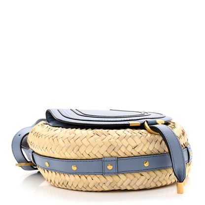 Chloe Raffia Small Grain Calfskin Marcie Basket Crossbody Shady Cobalt 4 of 10