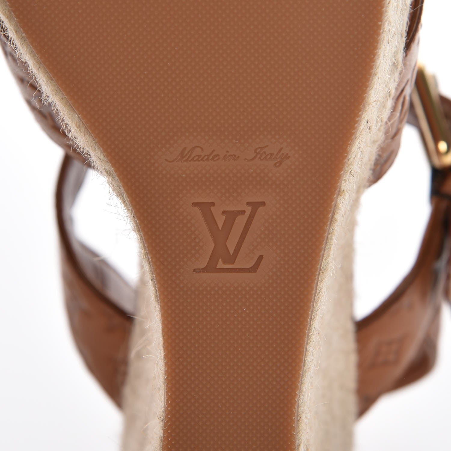 Louis Vuitton Calfskin Monogram Embossed Espadrille Wedge Sandals 36.5 Cognac 6 of 9