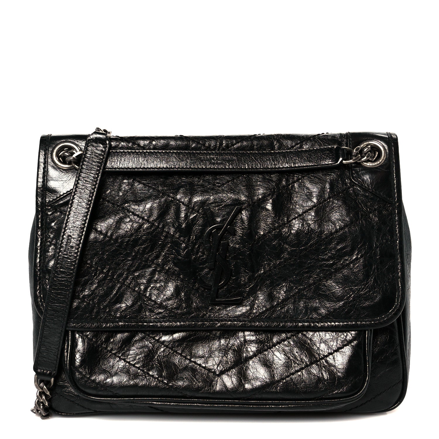 Saint Laurent Crinkled Calfskin Matelasse Monogram Medium Niki Chain Satchel Black 1 of 12