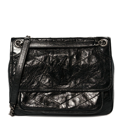 Saint Laurent Crinkled Calfskin Matelasse Monogram Medium Niki Chain Satchel Black 1 of 12