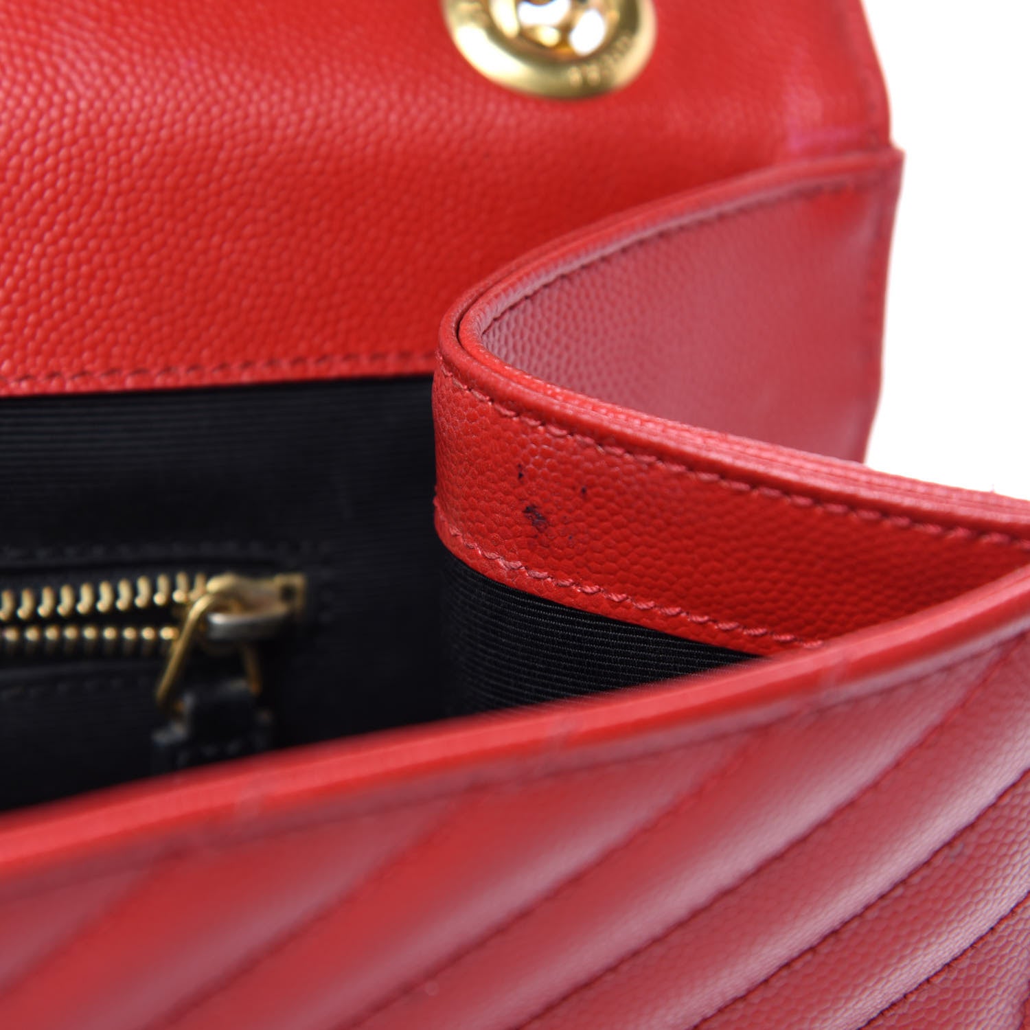 Saint Laurent Grain De Poudre Matelasse Chevron Large Monogram Satchel Lipstick Red 15 of 18