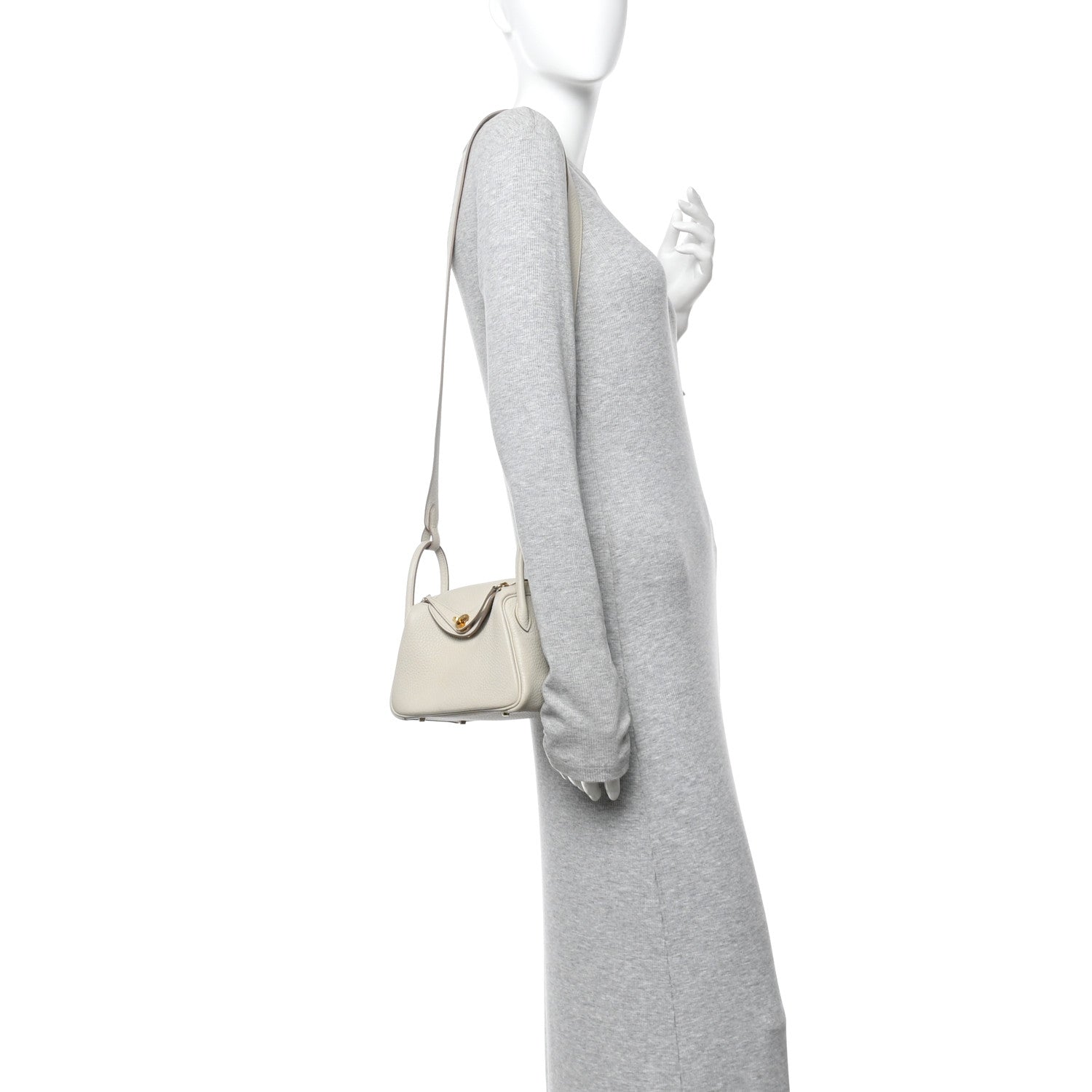 Hermes Taurillon Clemence Mini Lindy 20 Beton 2 of 13